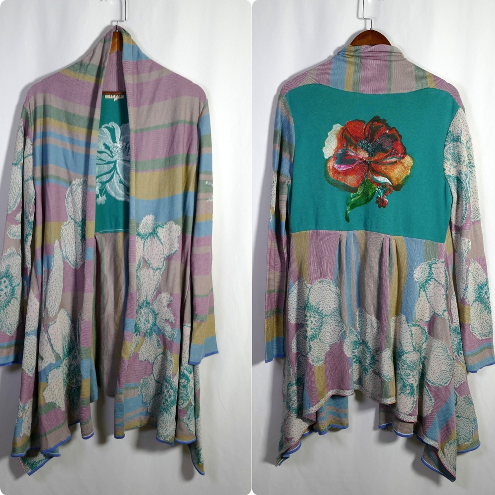 VTG IVKO Womens Floral Long Wrapover Cardigan Size EU 40 US L Embroidered Boho